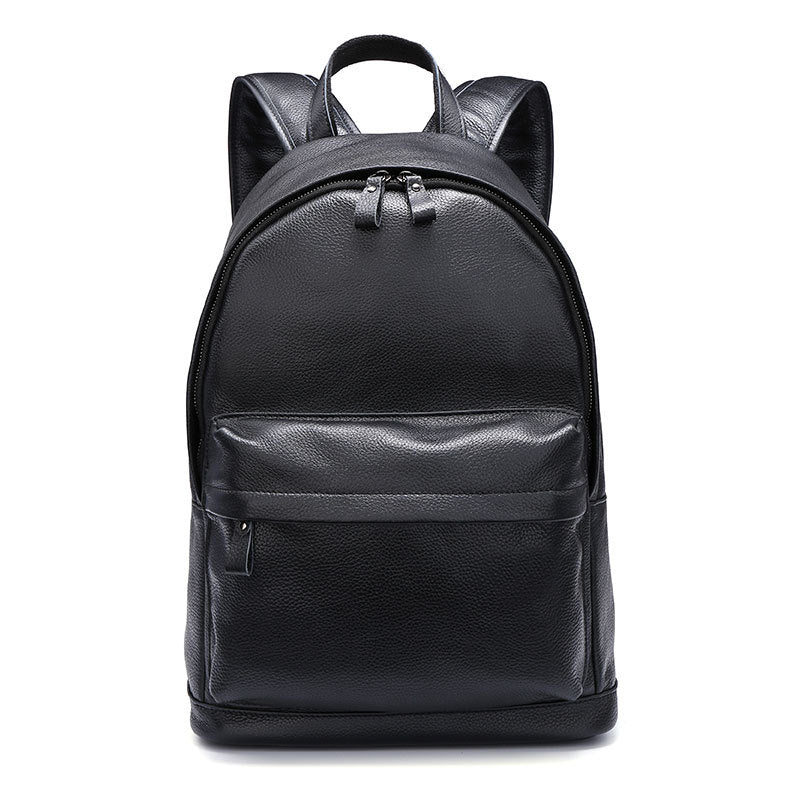 Black Leather Backpack - 2 Pockets